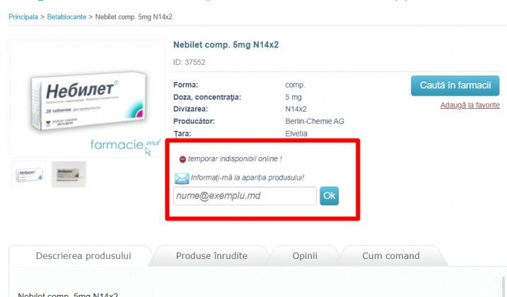 Screenshot-uri de pe 2 paginile web a unor farmacii din Republica Moldova