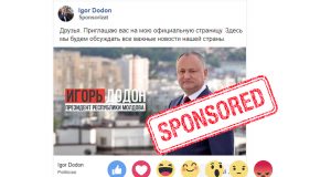 Screenshot la o postare sponsorizată pe rețeaua de socializare FACEBOOK, de pe pagina Președintelui Igor Dodon