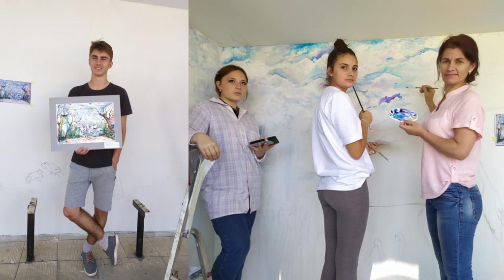 Arhiva personală. Elevii și profesorii pictează stația din raionul Telenești